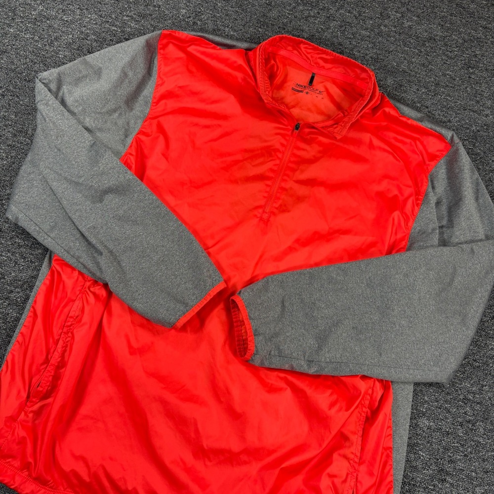 Nike Golf Pullover Mens XL Red Gray Quarter Zip Windbreaker Jacket 702867-696